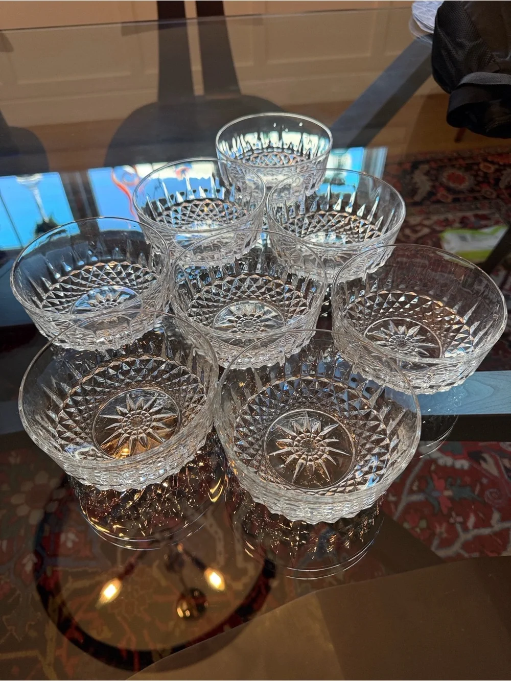 Vintage Arcoroc USA Clear Glass Small Sunburst Bowls - Set of 8.  5” diameter.